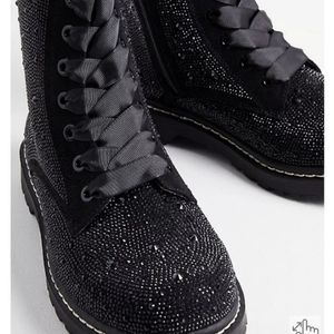 TORRID BETSEY JOHNSON BLACK RHINSTONE COMBAT BOOTS
